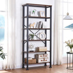 HOMBAZAAR Bookshelf, 6-Tier Vintage Industrial Book Shelf, Rustic Wood and Metal Bookcase and Bookshelves, Free Standing Storage Large Bookshelf for Living Room, Bedroom and Kitchen, Brown