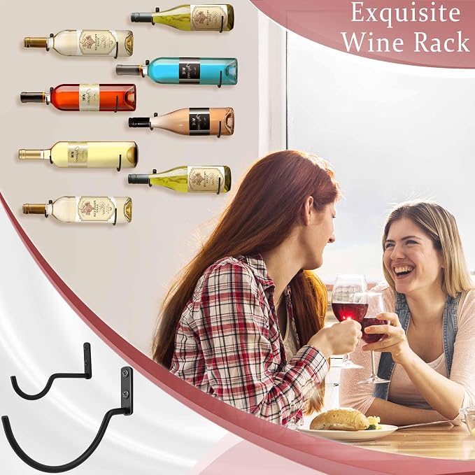 Wall-Mounted Wine Hook: 3 Pcs Hanging Wine Bottle Wall Holder - Metal Hooks | Hanging wine bottle holder, rust-proof coating, vertical design - metal hook for single bottle holder, small organizers