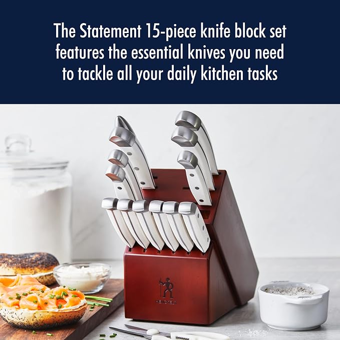 Henckels Statement 15-Pc Knife Set, Razor-Sharp, German Engineered, White | Informed by 100+ Years of Mastery. Dishwasher safe, Comfortable Grip Ideal for Everyday Cooking. High Quality Stainless Steel