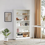 Farini White Bookshelf for Bedroom 5 Shelf Office Bookcase 60 Inches Tall Modern Wood Bookshelf for Living Room 5 Tier Wide Manga Bookshelf Library Bookcase