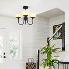 Mid Century Modern Pendant Light 3-Light Milk Glass Chandelier Frosted Globe Chandelier Black Sputnik Ceiling Light Fixture for Living Room Bedroom