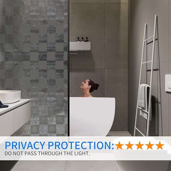Window Film Privacy Day and Night with Installation Tools, Static Cling Glass Film Ideal for Home Shower Office Glass Door (Black, 23.6 x 196.9 Inch)