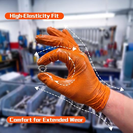 ANBOSON 10 Mil Heavy Duty Industrial Nitrile Gloves, Orange XLarge 500 Count