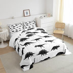 Erosebridal Dinosaur Bedding Set Dino Silhouettes Comforter Set Full Size, Wildlife Animals Black White Quilted Duvet for Kids Boys Teens Adult Bedroom Decor Dinosaurs Comforter with 2 Pillow Cases