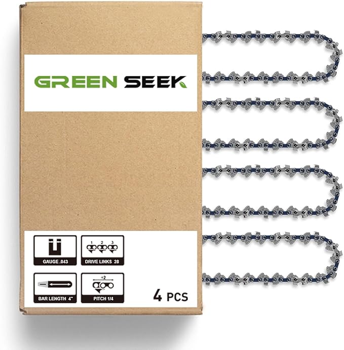 4-Inch Micro Chainsaw Chain 4-Pack – 1/4" Pitch, .043" Gauge, 28 Drive Links, Semi-Chisel Replacement Chain for Ultra-Compact Pruning Saw & Precision Bonsai Trimmer