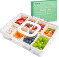 Snackle Box Container Dishwasher Safe Divided Serving Tray with Lid Handle | Charcuterie Board for Portable Snack Platters, Clear Organizer for Fruits Snacks, Perfect for Road Travel