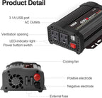 400W Car Power Inverter, DC 12V to 110V AC Converter with 2 Charger Outlets and Dual 3.1A USB Ports Cigarette Lighter Socket Adapter(Black)