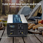 WZRELB 1200W Pure Sine Wave Inverter 12V DC to 110V 120V AC Power Converter with LED Display, Off-Grid Portable Power Inverter with 2 AC Outlets for Home, RV, Truck, Camping