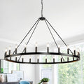 WJShome 24-Light Black Wagon Wheel Chandelier Farmhouse, 54" Extra Large Chandeliers for High Ceilings, Round Matte Black Chandelier for Dinning Room, Entryway, Foyer, Living Room