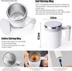 Self Stirring Mug,Rechargeable Auto Magnetic Coffee Mug with 2Pc Stir Bar,Waterproof Automatic Mixing Cup for Milk/Cocoa at Office/Kitchen/Travel 14oz Best Gift - White