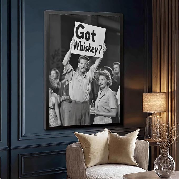 UXCBIA Got Whiskey, Black And White, Alcohol Speakeasy Poster, Prohibition, Protest Art Canvas Poster Bedroom Decor Sports Landscape Office Room Decor Gift Black Frame 08x12in(20x30cm)