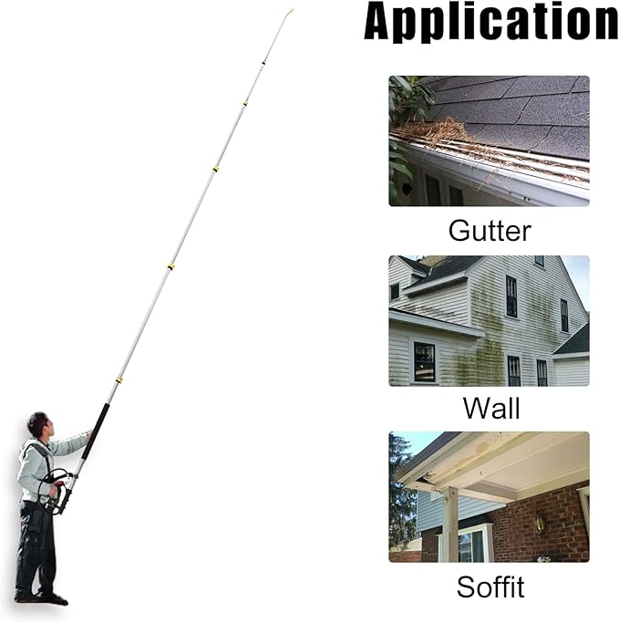 janz Aluminum 24 FT Telescoping Pressure Washer Wand with Pressure Washer Extension Wand,Gutter Cleaner Attachment, 5 Spray Nozzle Tips, 2 Hose Inlet Adapters and Support Harness