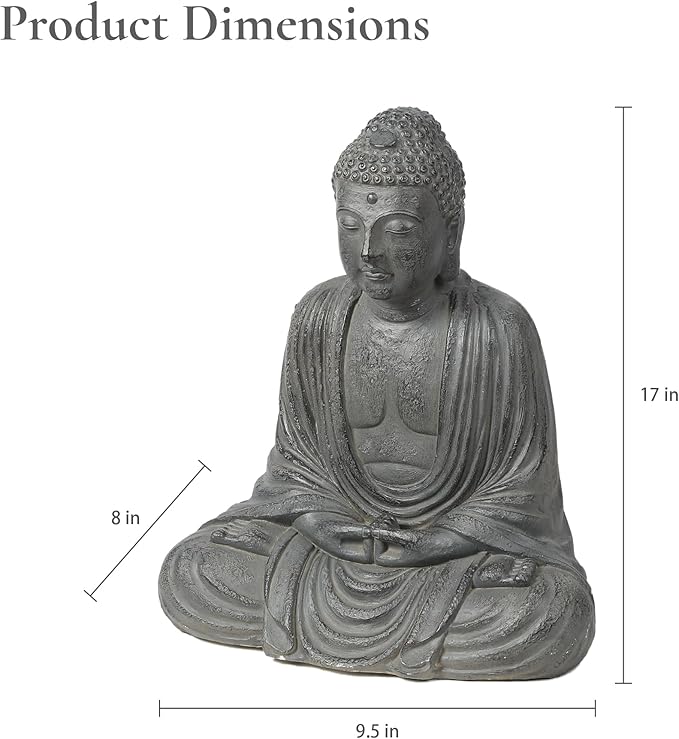 LuxenHome Buddha Statue Outdoor and Indoor, 17" Fiber Stone Meditating Buddha Garden Statues Outdoor, Zen Sculptures, Outdoor Statues for Garden, Patio, Backyard Deck