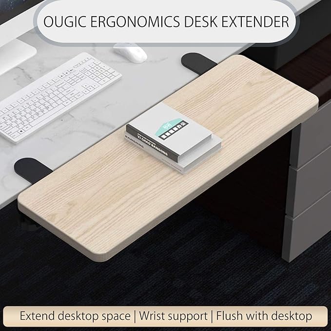 Ergonomics Desk Extender Tray, 25.2"x9.5" Punch-Free Clamp on, Foldable Keyboard Drawer Tray, Table Mount Arm Wrist Rest Shelf, Computer Elbow Arm Support