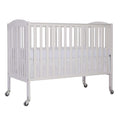 Folding Full Size Convenience Crib In White, Two Adjustable Mattress Height Positions, Comes With Heavy Duty Locking Wheels, Flat Folding Crib