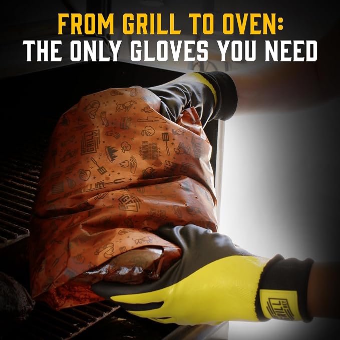 Hey Grill Hey Pitmaster Gloves | BBQ Gloves | Heat Protection up to 500°F or 260°C | High Temp Resistance | Fireproof Glove for Grilling Smoking Barbecue | Washable Mitts | Waterproof | Size - Large