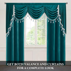Teal Waterfall Velvet Valance Curtains W79 inches, 1 Panel | Classic Vintage Waterfall Swag Curtains for Bedroom, Room Darkening Thermal Insulated Drapes for Theater, Living Room