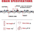 E & S 3 Pack 16 Inch Chainsaw Chain 3/8" LP Pitch .043" Gauge 55 Drive Links Semi-Chisel Chain Saw Chains for Husqvarna, Poulan, Craftsman, Greenworks and More Chainsaw Brands