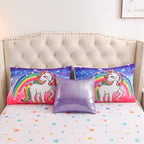 Aimuan Girls Unicorn Comforter Set 6 Pieces Pink Purple Bedding Set with Rainbow Star Galaxy Stars Fantasy Children Room Decor Soft Reversible Bed Sets for Boys/Girls/Teens (Pink-purple Twin6Pcs)