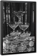 UXCBIA Stacked Champagne Glasses With Mirror Balls, Black And White, Wine Glasses Poster Canvas Poster Bedroom Decor Sports Landscape Office Room Decor Gift Black Frame 16x24in(40x60cm)