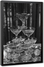 UXCBIA Stacked Champagne Glasses With Mirror Balls, Black And White, Wine Glasses Poster Canvas Poster Bedroom Decor Sports Landscape Office Room Decor Gift Black Frame 16x24in(40x60cm)