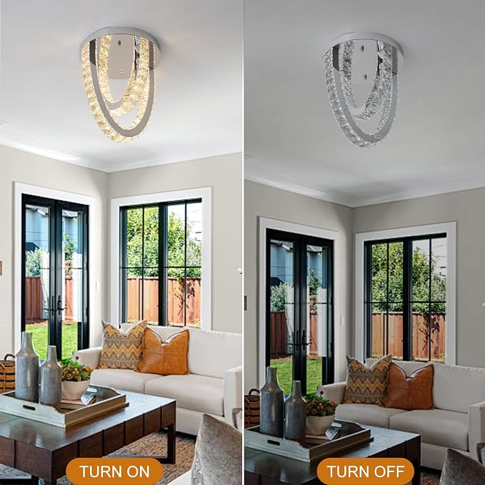 Modern Crystal Ceiling Light Chandelier, Flush Mount Lighting Fixture Pendant Ceiling Lamp Light for Living Room Bedroom Dining Room Hallway