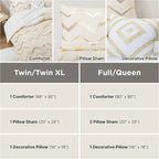 Codi Cream White and Gold Comforter Set for Twin/Twin XL Size, Cute Metallic Ivory Bed Sets, 3 Piece (1 Matching Sham + 1 Decorative Pillow)