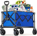 Wagon Cart Shopping Foldable Folding Collapsible with Wheels Big On Beach Garden Outdoor Grocery Heavy Duty Utility All Terrain Portable Wagons Carts for Groceries Sand Camping Sports Blue