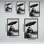 UXCBIA Deep Sea Diver Holding Umbrella, 1940s Paris, Black And White Vintage Photo, Lake House Poster Canvas Poster Bedroom Decor Sports Landscape Office Room Decor Gift Black Frame 12x18in(30x45cm)