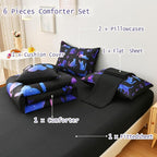 DORCAS Cute Cat Twin Comforter Set for Girls Starry Sky Bedding Sets Twin Girls 6 Pieces Animal Twin Bed-in-A-Bag with Comforter,Sheets,Pillowcases for Kids