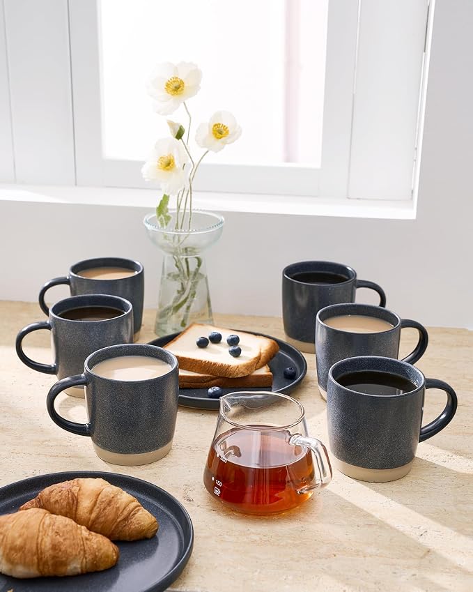 famiware Coffee Mugs Set of 6, Milkyway 13 oz Mug Set, Ceramic Cup Set with Handle for Coffee, Tea, Cocoa, Milk, Matte White + Matte Dark Charcoal