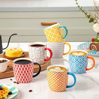 Ceramic Coffee Mugs Set - 10 Oz Large Porcelain Tea Cups with Handle for Milk Cappuccino Latte Tea Cocoa - Microwave Dishwasher Safe - Christmas Housewarming Gift -Set of 6 - Assorted Colors