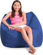 Posh Creations Coronado Bean Bag Boys and Girls Large Chair for Kids, for Gaming and Playrooms, Soft Nylon-Navy