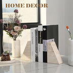 Travertine Bookends for Heavy Books, Marble Decorative Bookends for Shelves, Heavy-Duty Stone Book Ends for Hardback Book & Cookbooks, Unique Book Stopper & Holder, Travertino Italy