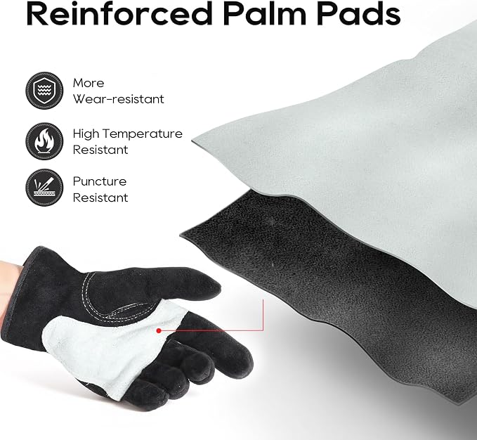 TOPDC Leather Work Gloves for Men or Women, Cowhide Leather Gloves for Gardening, Tig/Mig Welding, Chainsaw, Farm, Ranch, Reinforced Palm, Adjustable Cuff, Cotton Lining, Firm Grip & Durable, XL
