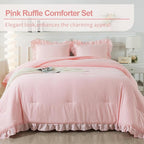 Andency Pink Ruffle Comforter Set Twin, 2 Pieces Kids Comforter Set Twin(66x90Inch), Lightweight Soft Girls Shabby Chic Bedding Comforter Set All Season Bed Set