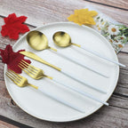 JASHII Flatware Silverware Set Stainless Steel Satin Finish Cutlery Set Service for 6, 30-Piece Spoons And Forks Kitchen Utensil Set, Dishwasher Safe (Matte White handle gold)
