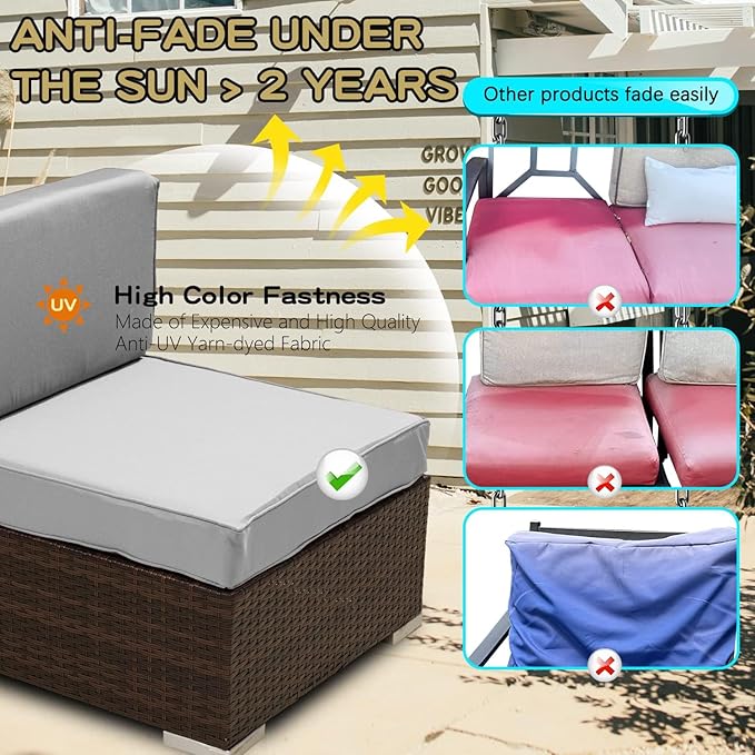 ClawsCover 11Pack Outdoor Seat and Back Cushions Replacement Covers Fit for 5-Seater 6 Pieces Wicker Rattan Patio Conversaton Set Sectional Couch Chairs Furniture,Gray-Include Cover Only