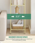 Bookcase Bookshelf, Tempered Glass Arched Bookshelf for More Storage, Slim Shelving Unit for Bedroom, Bathroom, Home Office, Steel Frame, 5 Tier Gold BC20599G
