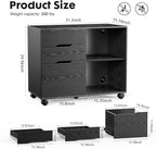 DUMOS Lateral File Cabinet with 3 Drawers Rolling Wooden Printer Stand Under Desk Storage Organizer with 4 Wheels Adjustable Shelf for Office Home, Black