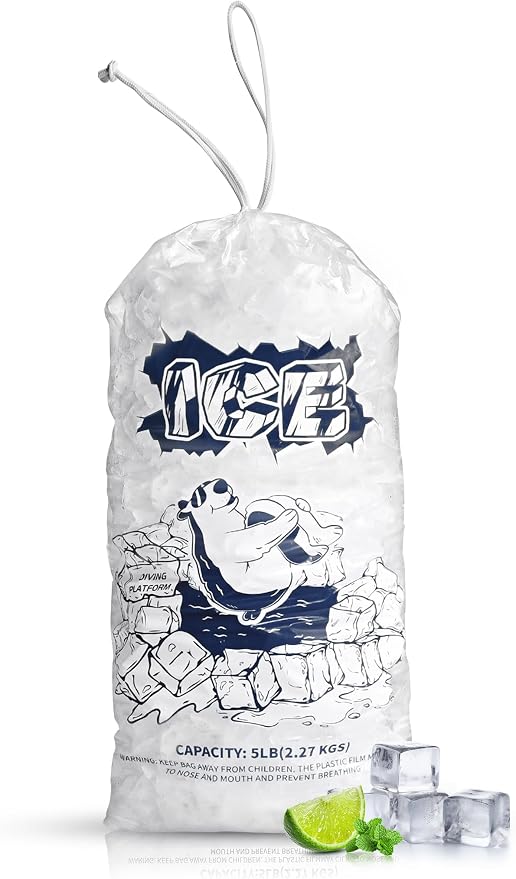 Ice Bags 5lb with Drawstring,100 Pack Plastic Ice Bags for Ice Storage