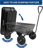 BILT HARD 4 Cu.Ft. 10" No-Flat Tires Poly Yard Dump Cart with 180° Rotating Handle, 600 lbs Capacity Heavy Duty Garden Carts and Wagons