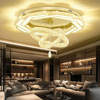 Flashing God Crystal Chandeliers Dia 32" Gold Chandelier Flush Mount Ceiling Light for Bedroom Living Room Dining Room Hallway Dimmable 3 Rings LED Celing Lighting Fixtures