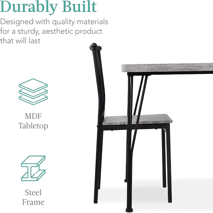 Best Choice Products 5-Piece Metal and Wood Indoor Modern Rectangular Dining Table Furniture Set for Kitchen, Dining Room, Dinette, Breakfast Nook w/ 4 Chairs - Gray