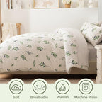 EMME King Comforter Set - Sage Green Floral Bedding Set 7 PCS with Nature Leaves Pattern, Soft Leaf Printed Botanical Bed Set with Sheets, Fluffy Bed Bag for All Season(102"X90")