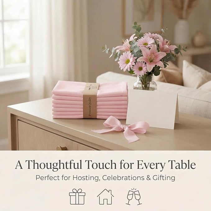 Urban Villa Hemstitch Cloth Dinner Napkins Cotton 20”x20” (Set of 12)-Pink