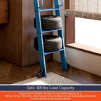 DIYHD 108" Rolling Library Ladder with Handrail, 4FT Sliding Rail, Blue | 9-Step lightweight ladder with space-saving upright storage, Telescopic top hooks, Locking bottom rollers, 300lbs capacity