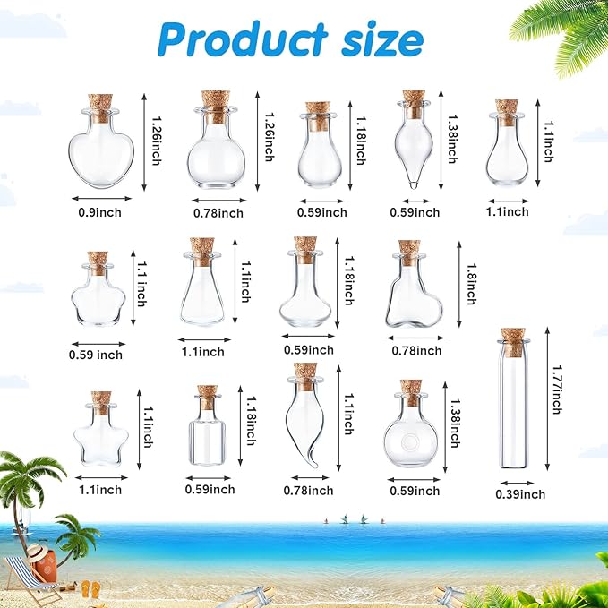 140 Pcs Mini Glass Bottles with Cork Stoppers Tiny Wishing Potion Bottles, 14 Shapes, Small Spell Apothecary Jar Vials Witchcraft Drifting Jar for Wedding Halloween Party Arts DIY Crafts