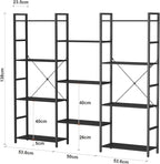 Panana Triple 4 tier bookshelf, Industrial Bookcase with 11 Open Display Shelves Wide Book Shelf Book Case with Metal Frame for Living Room Home Office (Black)