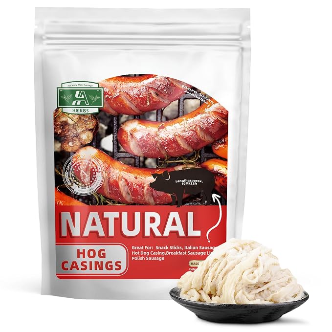 Natural Hog Sausage Casing, Edible Casings for Sausage Making,Pre-Tubed, Great for Snack Sticks, Italian Sausage, Hot Dog Casing, Breakfast Sausage Links and Most Sausage -10M/32ft,Φ34-36mm